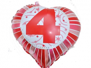 №11265 fed_ Фольга Сердечко с цифрой 4 (красное) 45х45см.