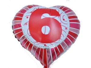 №11267 fed_ Фольга Сердечко с цифрой 6 (красное) 45х45см.