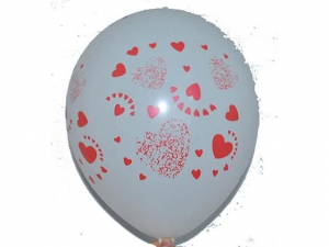 №11400 fed_ Шарик белый с красными сердечками 12"(30см) Китай 100шт