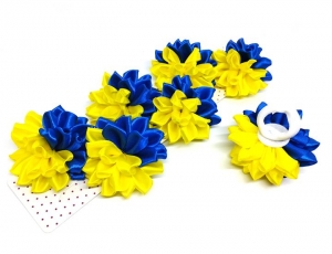 №1332 Резинка квітка синьо-жовта 6шт Д-6.5см