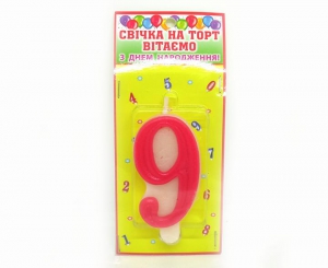 №3999 Цифра свечка 9 красн бел.фон