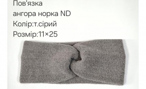 №4550 Повязка ангора норка ND тем.сіра 25х11см