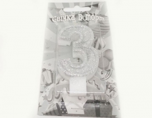№504 Свечка в торт серебро 3-ка